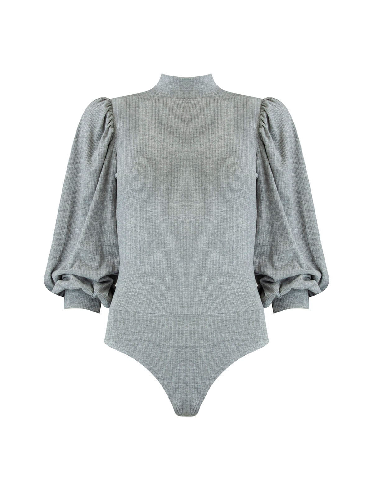 Body De Tricot Manga Longa Body manga longa bufante canelado cinza - LucyintheSky
