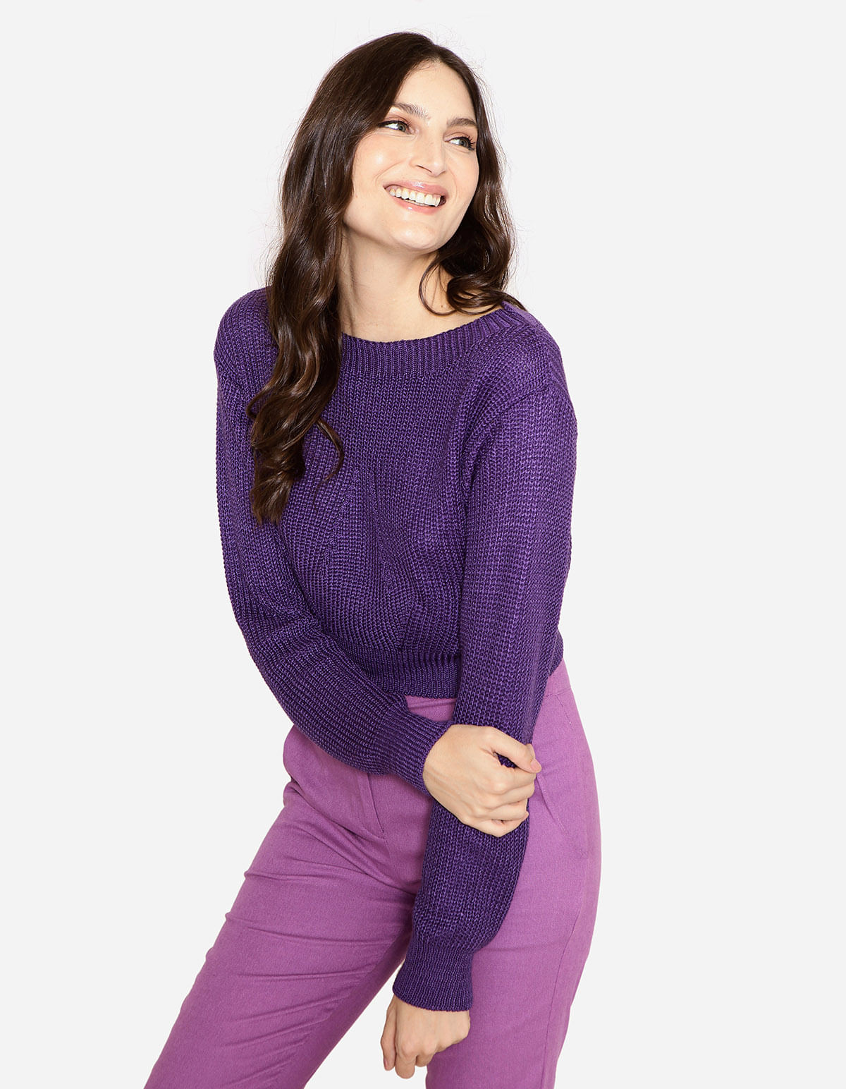 blusa de tricot manga longa cropped