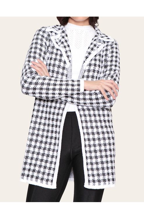 Casaco Kimono Pink Tricot Xadrez Preto/Branco - Compre Agora
