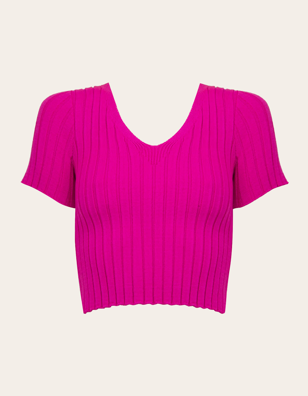 Blusa cropped tricot dec v rosa chiclete - LucyintheSky